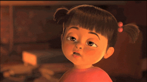Boo (Monsters Inc.) blinks to stay awake.