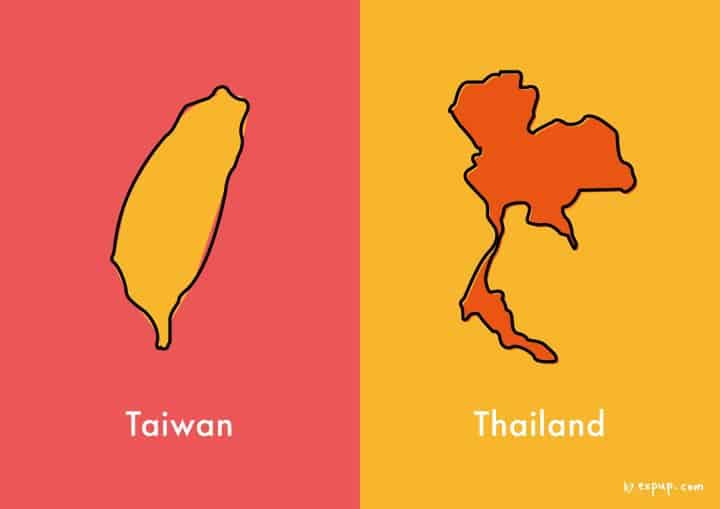 Outlines of Taiwan and Thailand