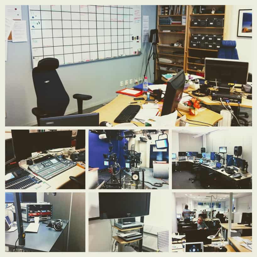 Photo collage of technologies of television production