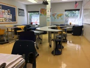 An empty classroom.